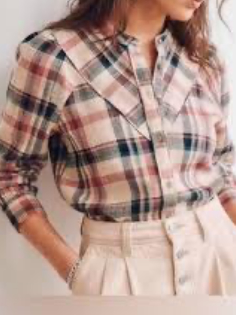 Sezane Doria blouse San Francisco check pattern size 46 XL